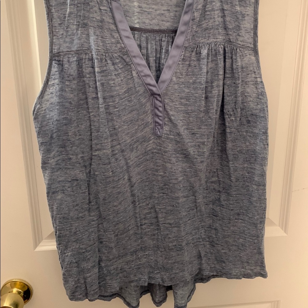 Blue Heathered V-Neck Tank Top with Velvet Collar